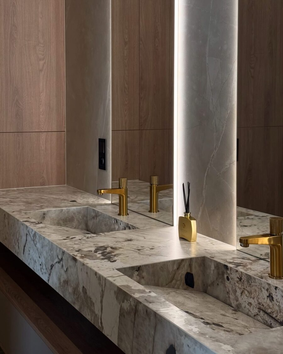 Stone and Walnut Bathroom