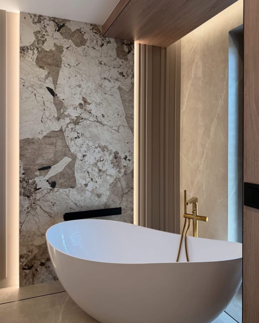Stone and Walnut Bathroom