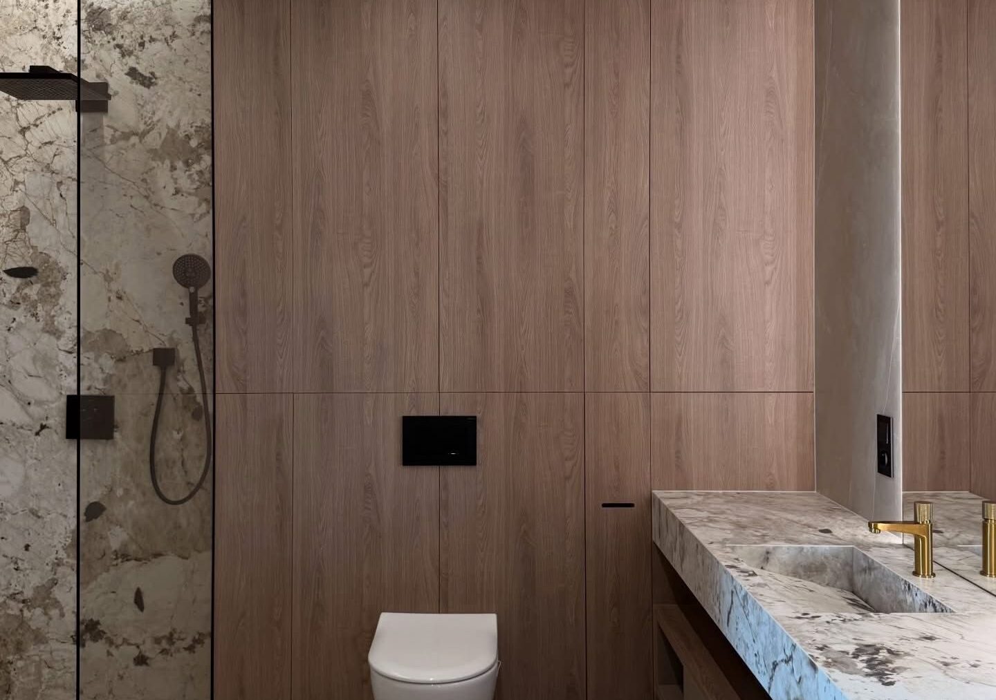 Stone and Walnut Bathroom